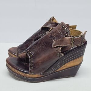 Bed Stu Joanne Sandals Brown Distressed Leather Platform Wedge Studded Boho 7.5